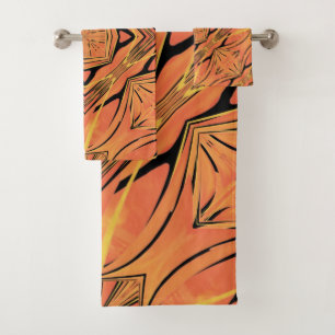 Ebenholz-Schwarz und Zitrusorange Tropical Art Des Badhandtuch Set