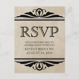 Ebenholzfarbene Elegant Deco RSVP-Postkarte Einladungspostkarte