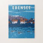 Ebensee Austria Travel Art Vintag<br><div class="desc">Ebensee retro Vektor Reise Design. Ebensee,  Österreich,  ist eine landschaftliche Seestadt im Salzkammergut,  eingebettet zwischen den österreichischen Alpen und dem kristallklaren Wasser des Traunsees.</div>