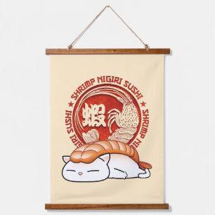 Ebi Shrimp Sushi Cat Wandteppich Mit Holzrahmen