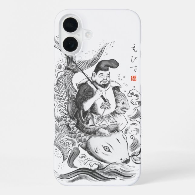Ebisu - Gott des Fischfangs und Handels (Tuschemal iPhone 16 Plus Hülle (Rückseite)