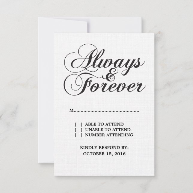 Ebony Always & Forever Wedding RSVP Card Karte (Vorderseite)