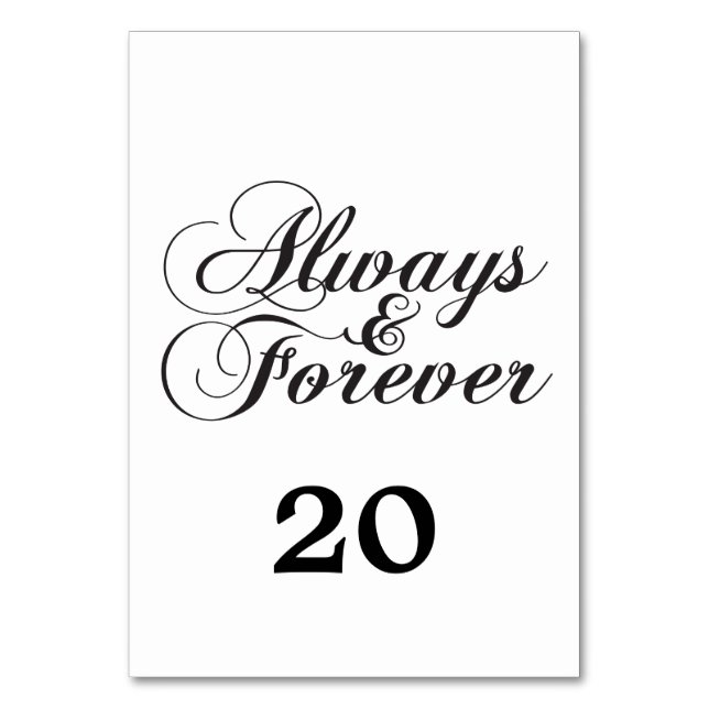 Ebony Always & Forever Wedding Table Card Tischnummer (Vorderseite)