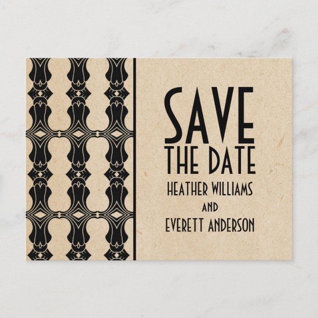 Ebony Art Deco Border Save the Date Postkarte (Vorderseite)