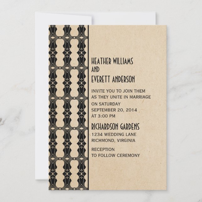 Ebony Art Deco Border Wedding Einladung (Vorderseite)