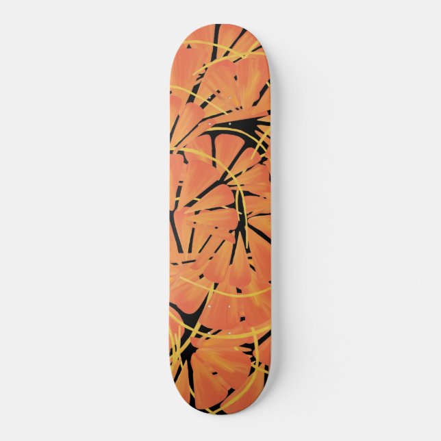 Ebony Black and Citrus Orange Tropical Art Design Skateboard (Vorderseite)