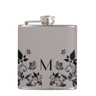 Ebony Butterfly Floral Monogram Flask Flachmann