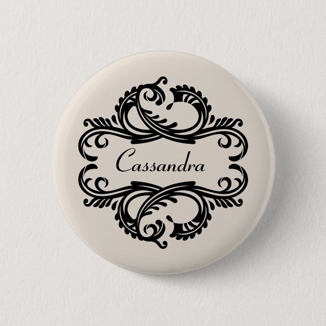 Ebony Chic Damask Knopf Button (Vorderseite)