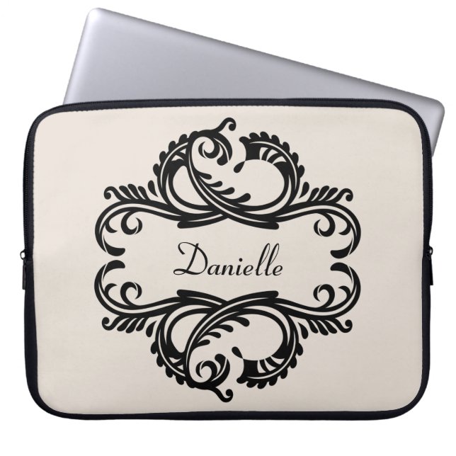 Ebony Chic Damask Laptop Sleeve (Vorderseite)