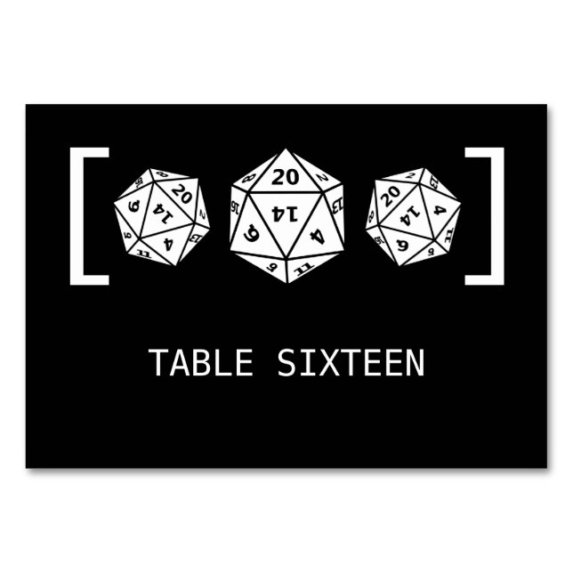 Ebony D20 Dice Gamer Wedding Table Card Tischnummer (Vorderseite)