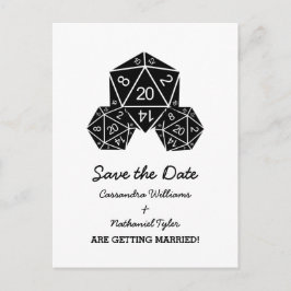 Ebony D20 Dice Save the Date Postkarte