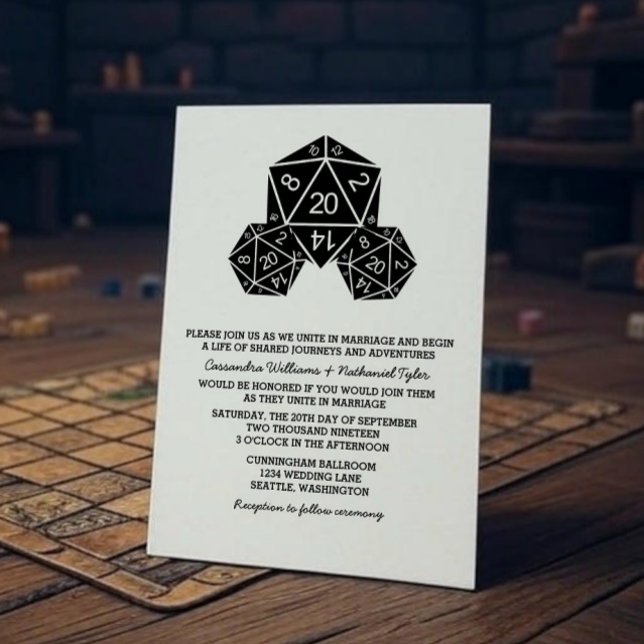 Ebony D20 Dice Wedding Einladung (Ebony D20 Dice Wedding Invite)