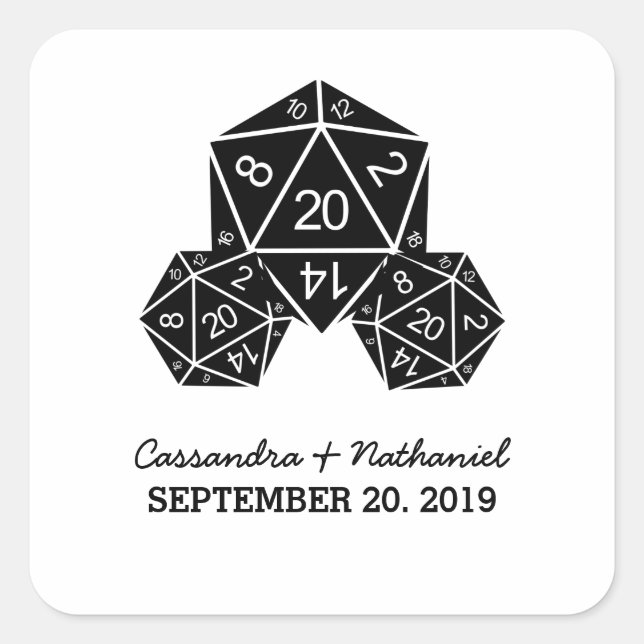 Ebony D20 Dice Wedding Stickers (Vorderseite)