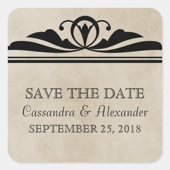 Ebony Elegant Deko Save the Date Stickers (Vorderseite)