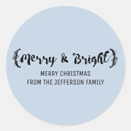 Ebony Elegant Sketched Merry and Bright Holiday Runder Aufkleber