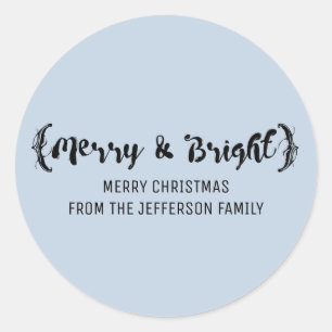 Ebony Elegant Sketched Merry and Bright Holiday Runder Aufkleber