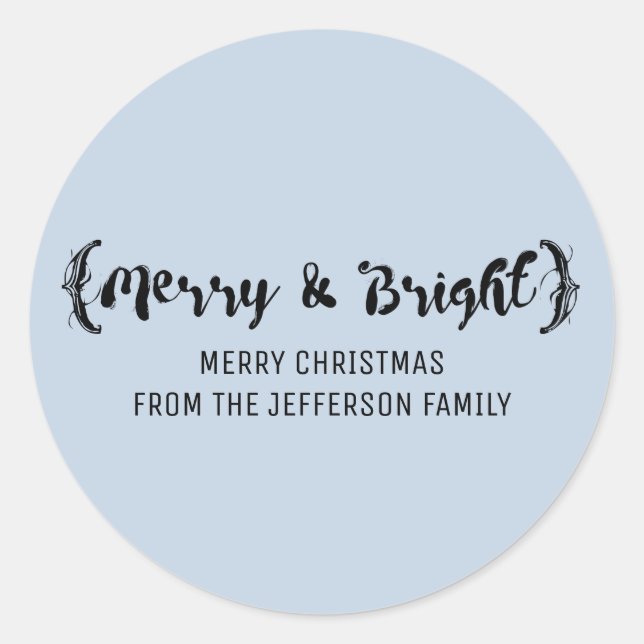 Ebony Elegant Sketched Merry and Bright Holiday Runder Aufkleber (Vorderseite)