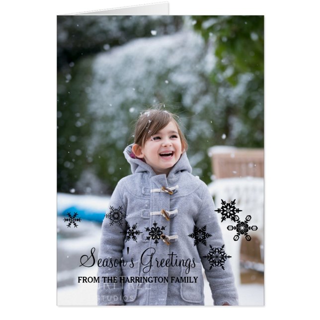 Ebony Elegante Snowflakes Weihnachts-Foto-Karte (Vorne)