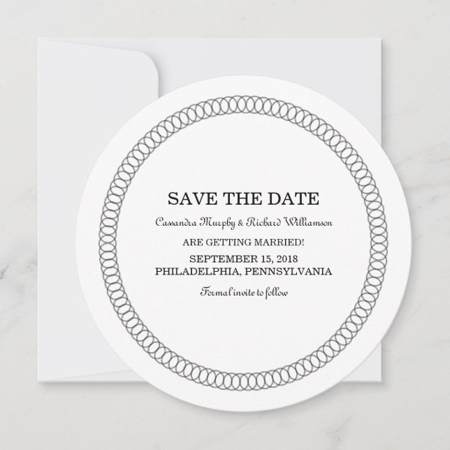 Ebony Encirclated Round Save the Date einladen Einladung (Vorderseite)