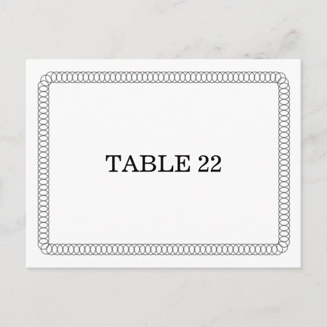 Ebony Encirclated Rounded Tischnummer Postkarte (Vorderseite)