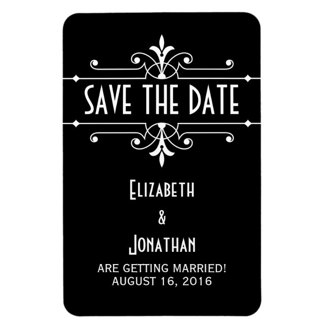 Ebony Extravagant Ornamental Save the Date Magnet (Vertikal)