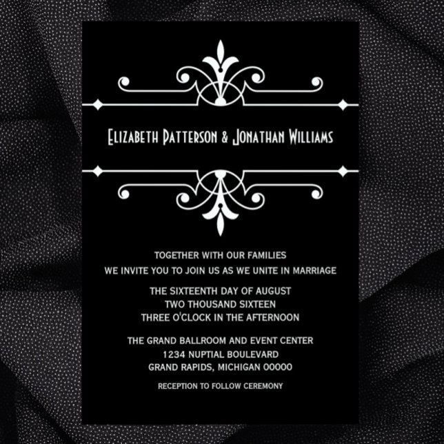 Ebony Extravagant Ornamental Wedite Einladung (Ebony Fancy Ornamental Wedding Invitation)