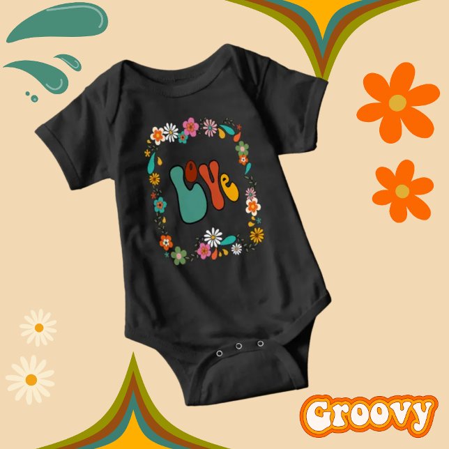 Ebony Groovy Baby LIEBE Blume Power 70er Jahre ins Baby Strampler (Von Creator hochgeladen)