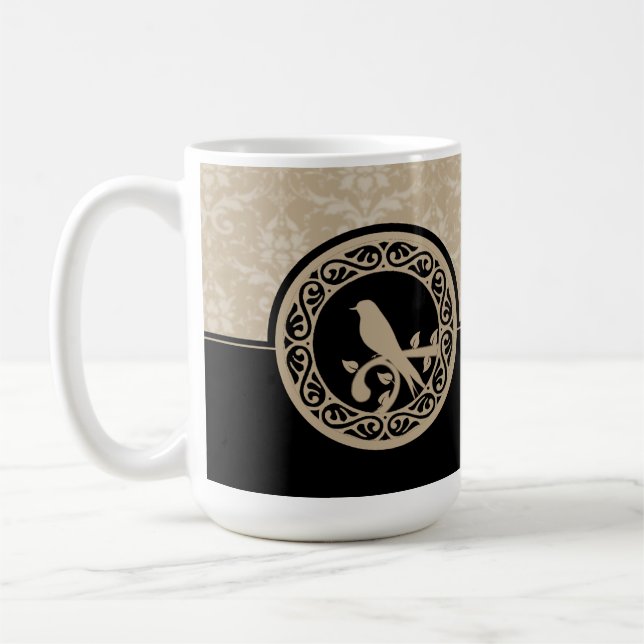 Ebony Lovebird Damask Coffee Mug (Gauche)