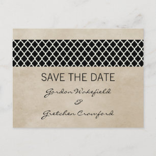 Ebony Rustic Quatrefolie Save the Date Postkarte