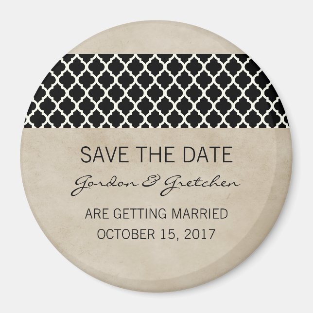 Ebony Rustic Quatrefolie Speichern Sie das Date Ma Magnet (Vorne)