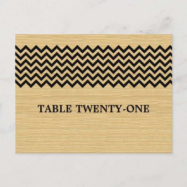 Ebony Rustic Zickzack Tischnummer Postkarte (Vorderseite)