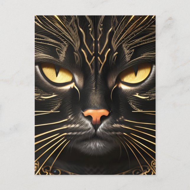 Ebony und Gold Cat Postcard Postkarte (Vorderseite)