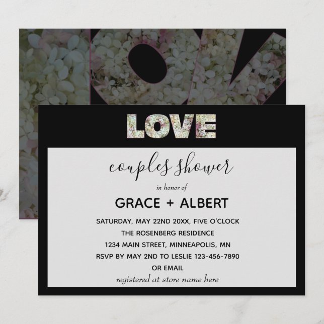 Ebony Vanilla Strawberry Hydrangeas Paare Dusche Einladung (Vorne/Hinten)