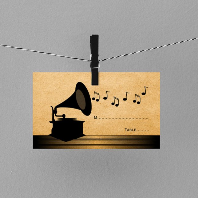 Ebony Vintag Gramophon Platzkarte (Ebony Vintage Gramophone Place Card)