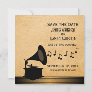 Ebony Vintag Gramophon Save the Date einladen