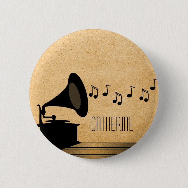 Ebony Vintag Gramophone Button (Vorderseite)