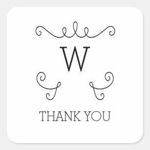 Ebony Whimsical Blühte Monogram Vielen Dank Quadratischer Aufkleber
