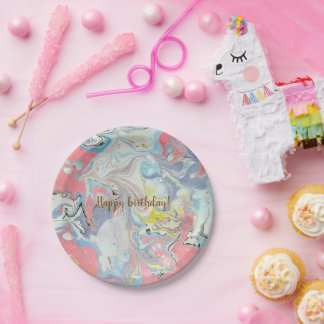 Ebru Pastel Abstract — Whimsical Paper Plates Pappteller
