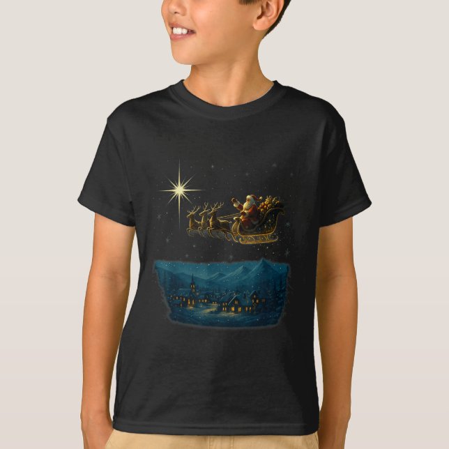 Ec Santa Sleigh With And Stars  T-Shirt (Vorderseite)