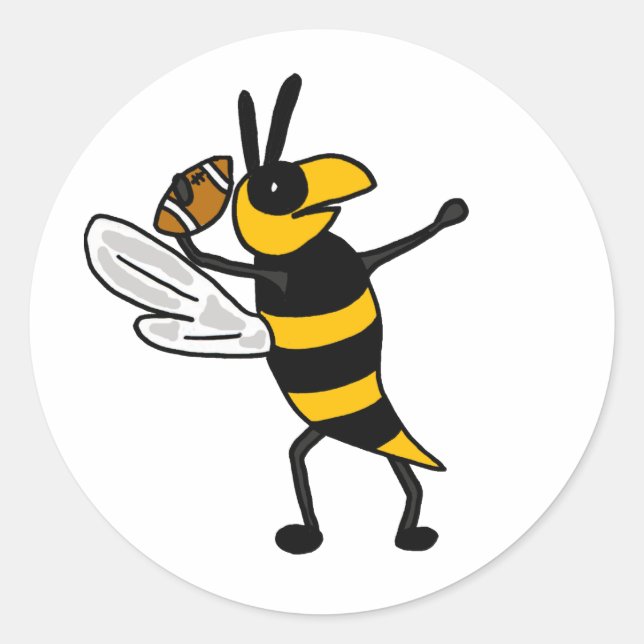 EC-Yellow Jacket Throwing Football Cartoon Runder Aufkleber (Vorderseite)