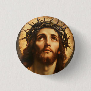 Ecce Homo   Jesus Christus mit Dornenkrone Button