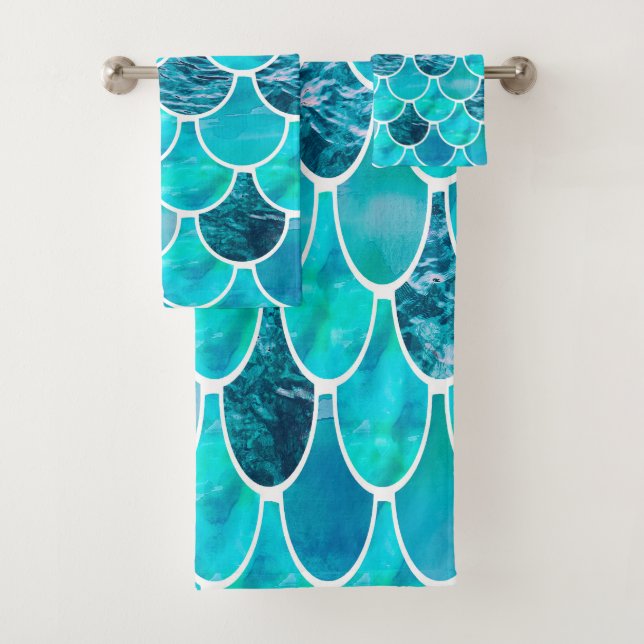 Échelle de sirène motif turquoise menthe vert bleu (En situation)