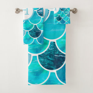 Échelles de sirène vert menthe turquoise monogramm