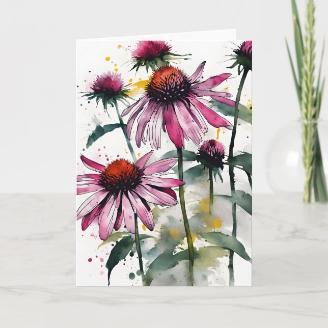 Echinacea - Aquarellblumen Karte (Vorderseite)
