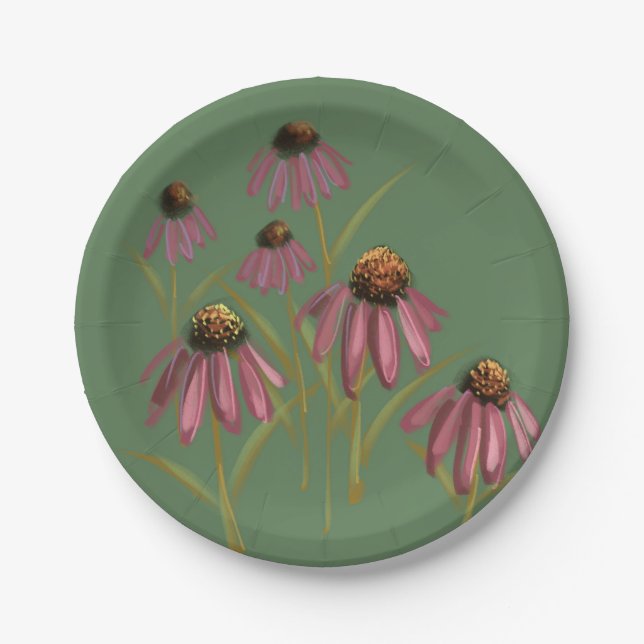 Echinacea Blume Plate - Rosa und grünes Party Pappteller (Vorderseite)