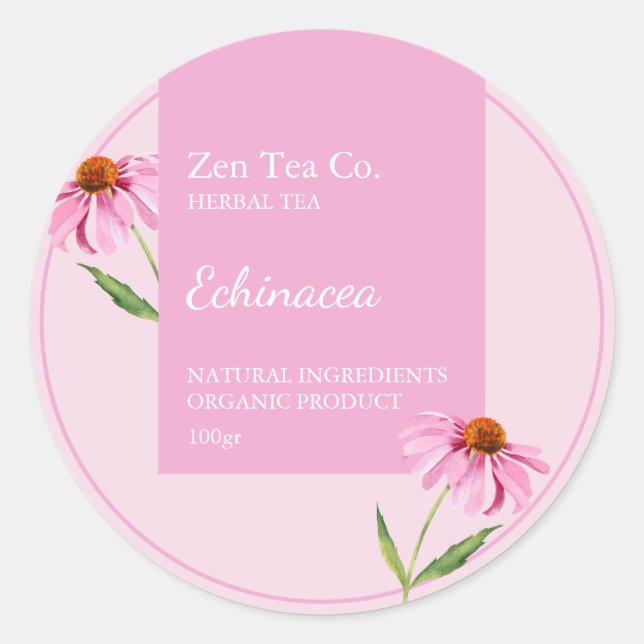 Echinacea Herbal Tee Business Label Runder Aufkleber (Vorderseite)