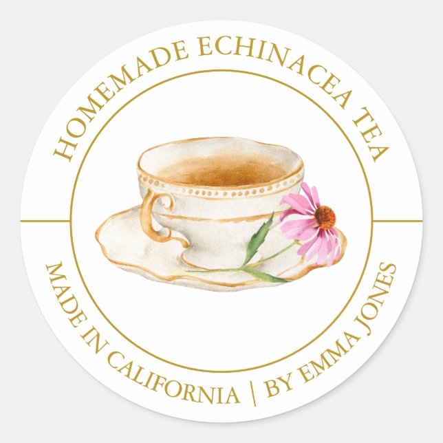 Echinacea Tea Modern Label Runder Aufkleber (Vorderseite)