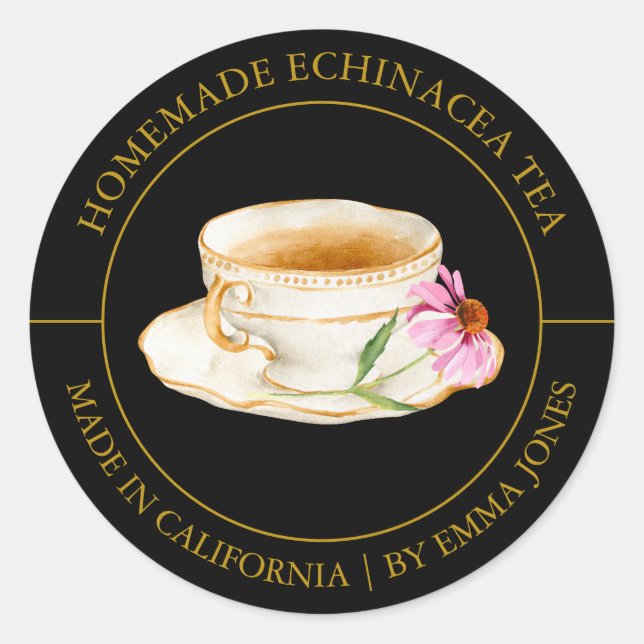 Echinacea Tea Modern Label Runder Aufkleber (Vorderseite)