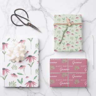 Echinacea Wrapping Paper Flat Sheet Set 3 Geschenkpapier Set