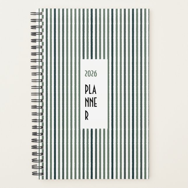 Echo Trails 2026 Planner – Matcha Green Stripes Planer (Vorderseite)